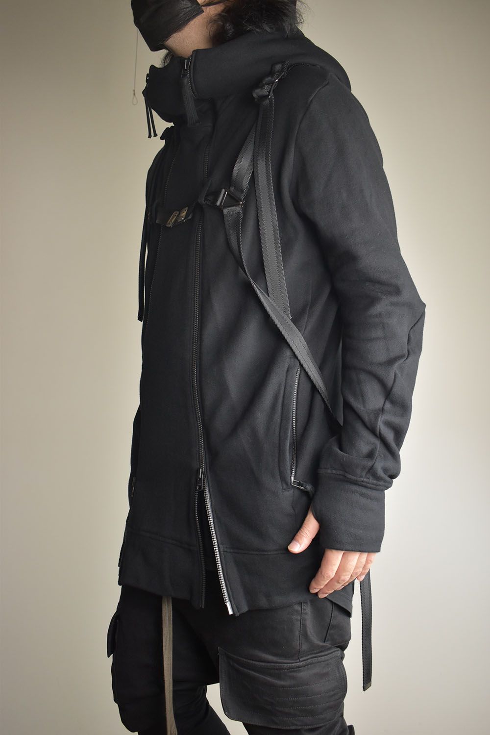 Non-Flammable Fleece Harness Belt W-Zip Hooded Jacket  "Black" / 無燃糸裏毛ハーネスベルトWジップフーデッドジャケット"ブラック"