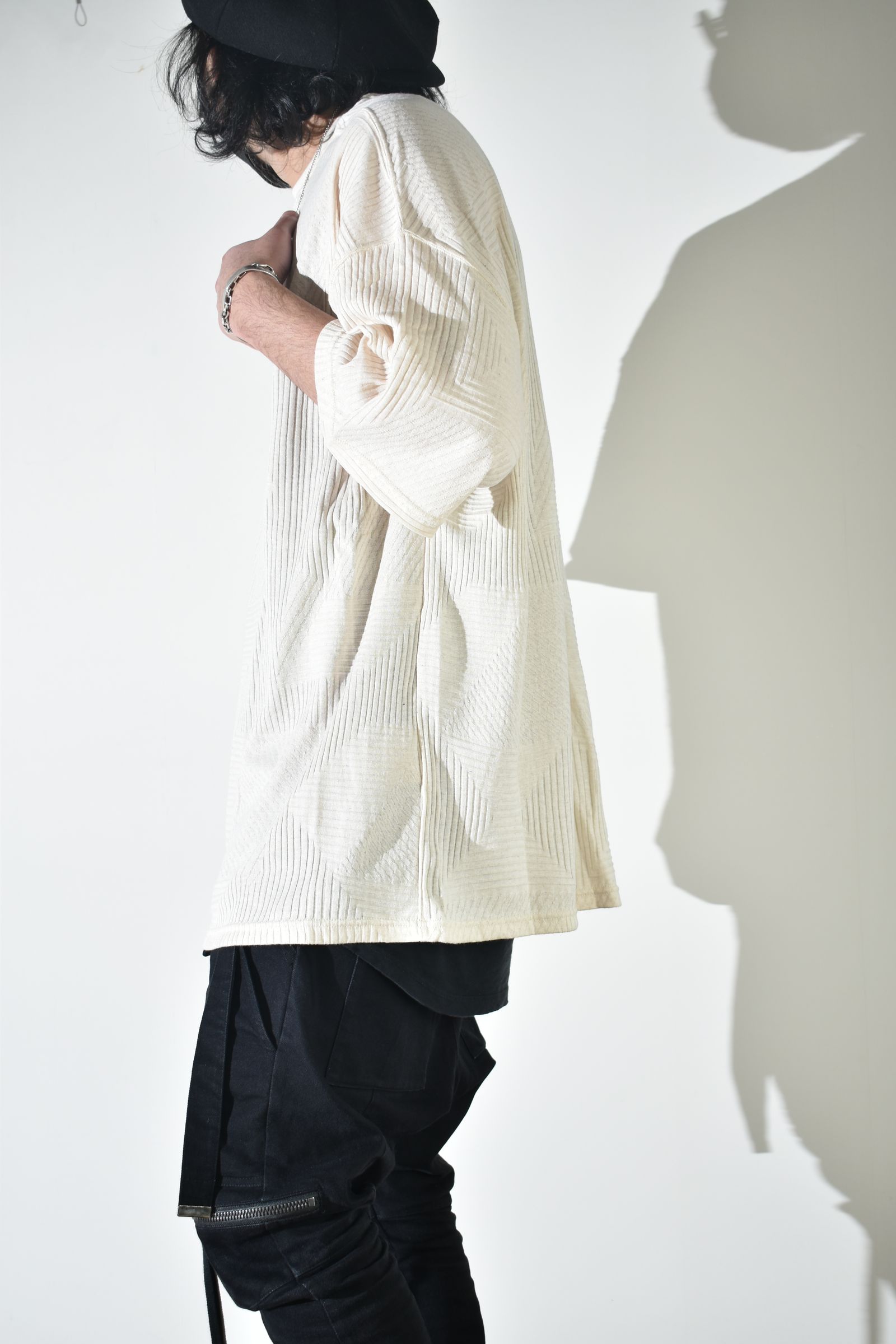 Deformed Stripe Pattern Jumbo Tee "Cream" /ディフォルメドストライプパターンジャンボTee"クリーム"