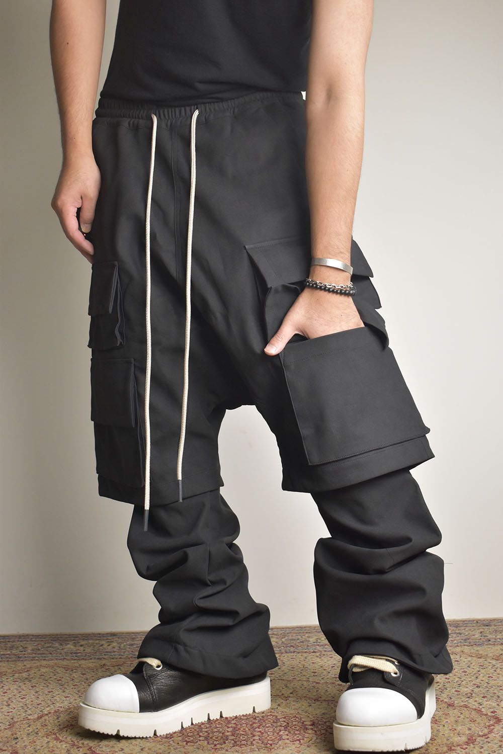 Synthetic Leather Suede Layerd Boots Cut "Black " / シンセティックレザースウェードレイヤードブーツカット "ブラック"
