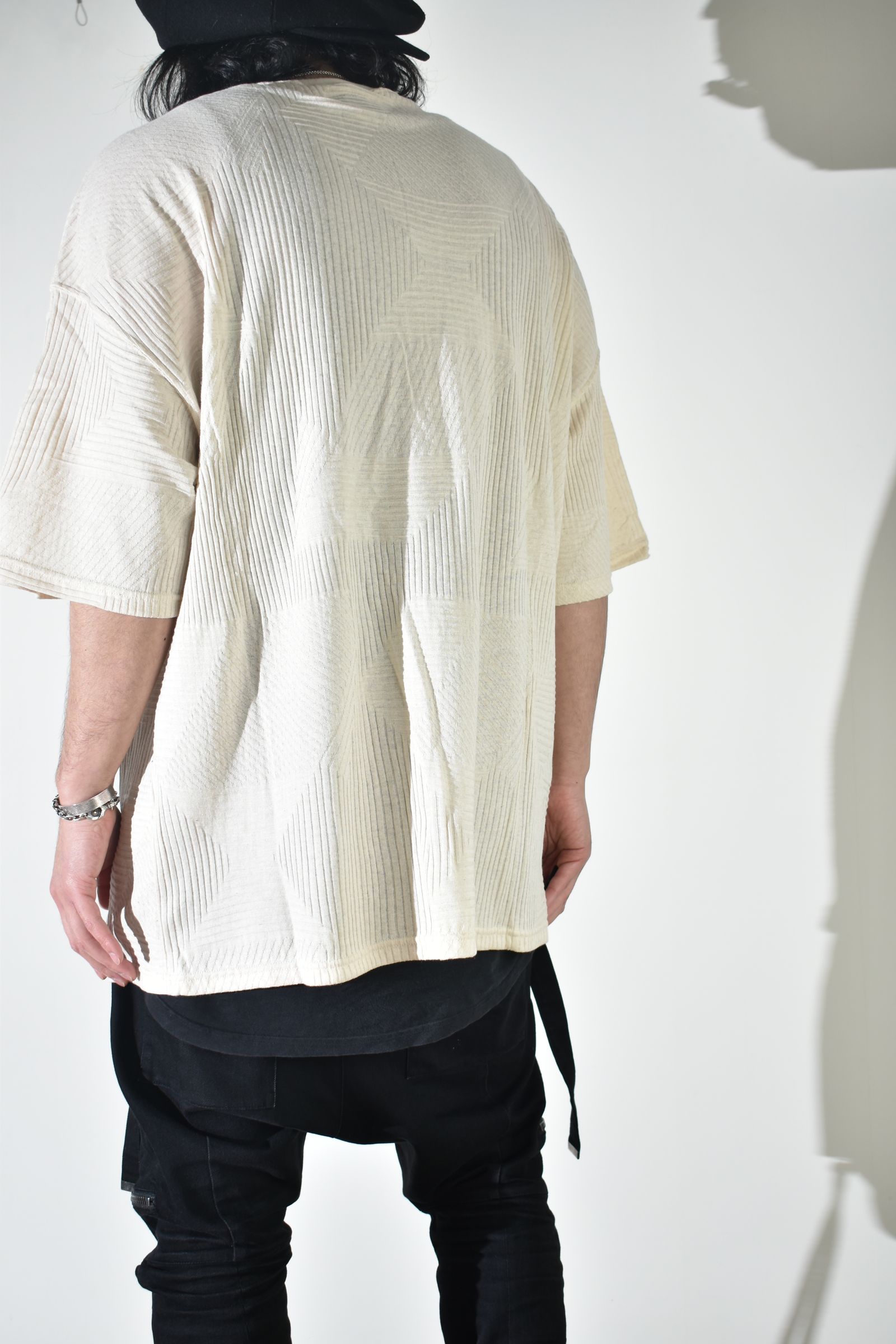 Deformed Stripe Pattern Jumbo Tee "Cream" /ディフォルメドストライプパターンジャンボTee"クリーム"
