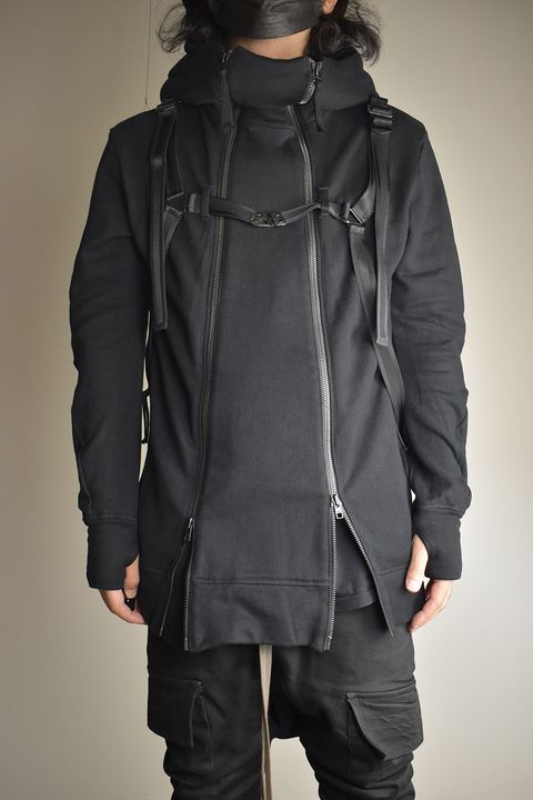 Non-Flammable Fleece Harness Belt W-Zip Hooded Jacket  "Black" / 無燃糸裏毛ハーネスベルトWジップフーデッドジャケット"ブラック"