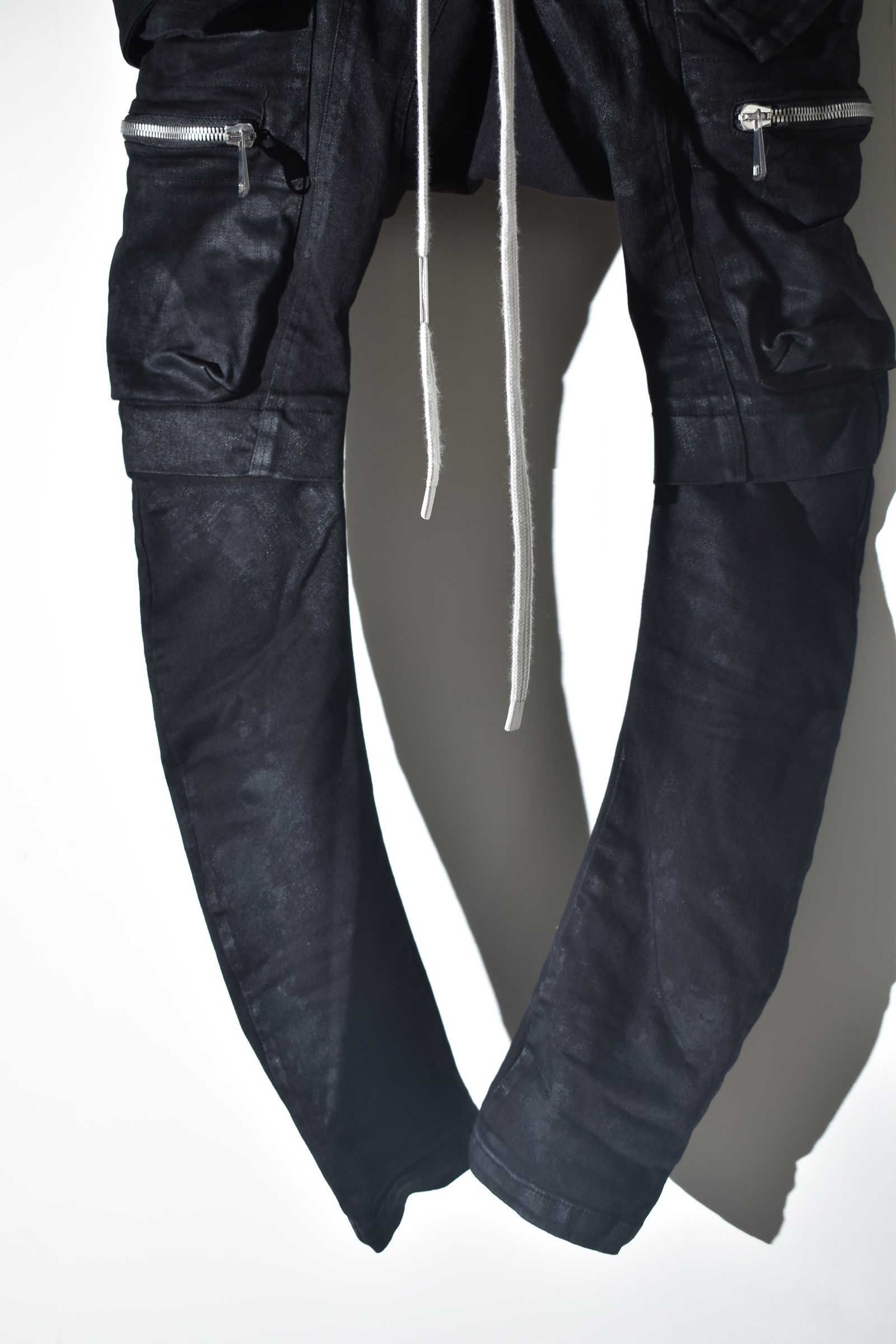 Strtch Denim Coatiing Cargo Sarouel Skinny"Black" / ストレッチデニムコーティングカーゴサルエルスキニー"ブラック"