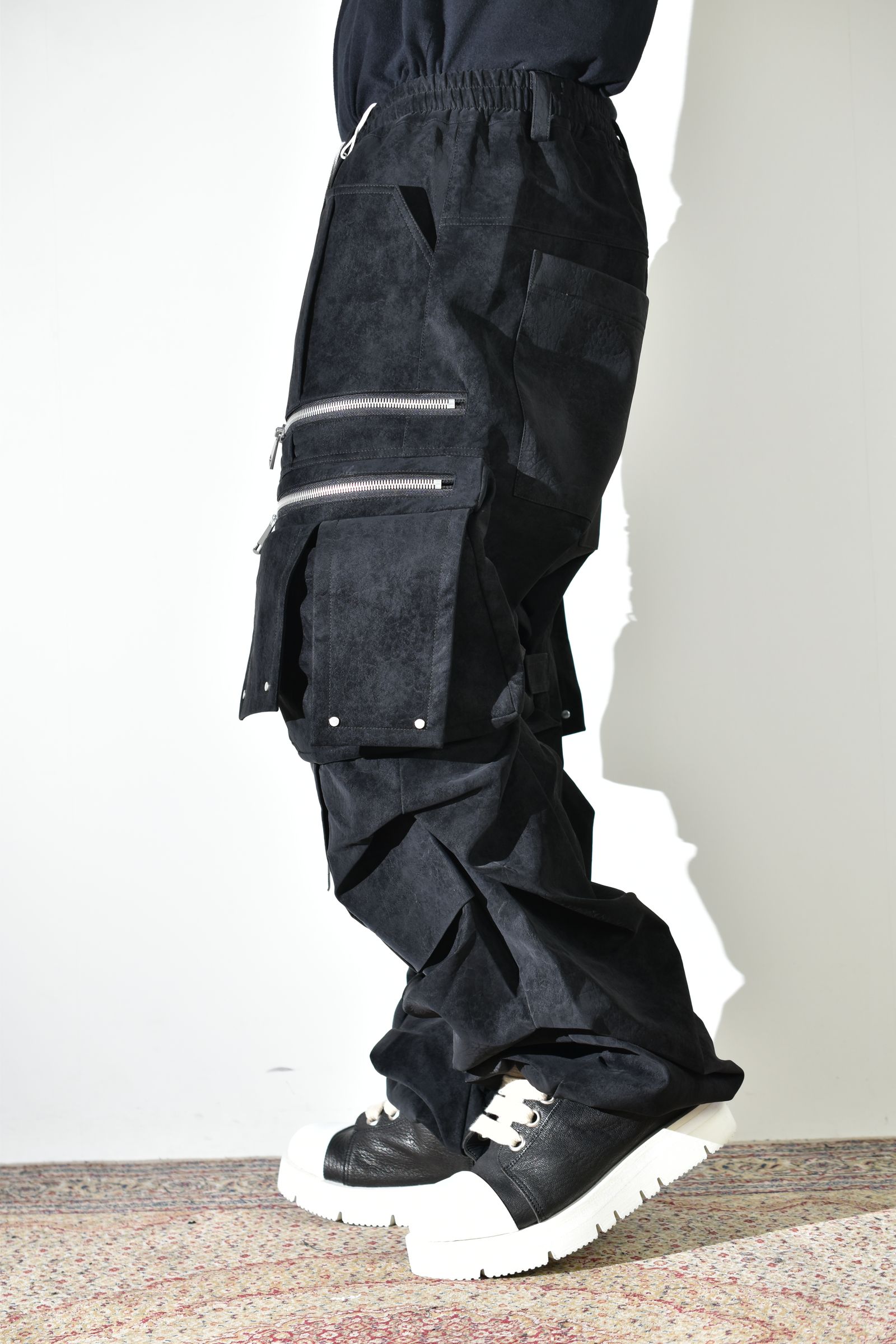 Vegan Suede Leather Cargo Pants"Black" / ヴィーガンスウェードレザーカーゴパンツ "ブラック"