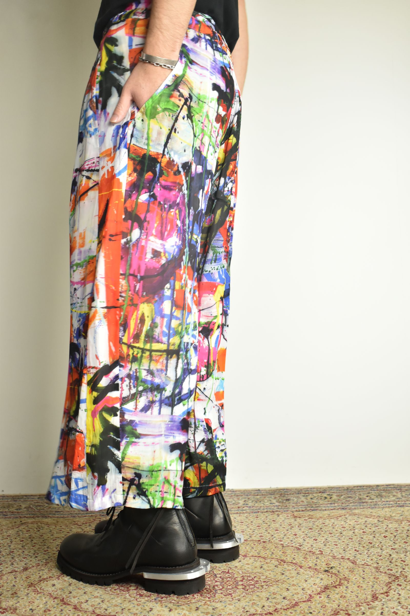 Rayon Chiffon Inkjet Print Wide Cropped Easy Pants"Color Print" / レーヨンシフォンインクジェットプリントワイドクロップドイージーパンツ"カラープリント"