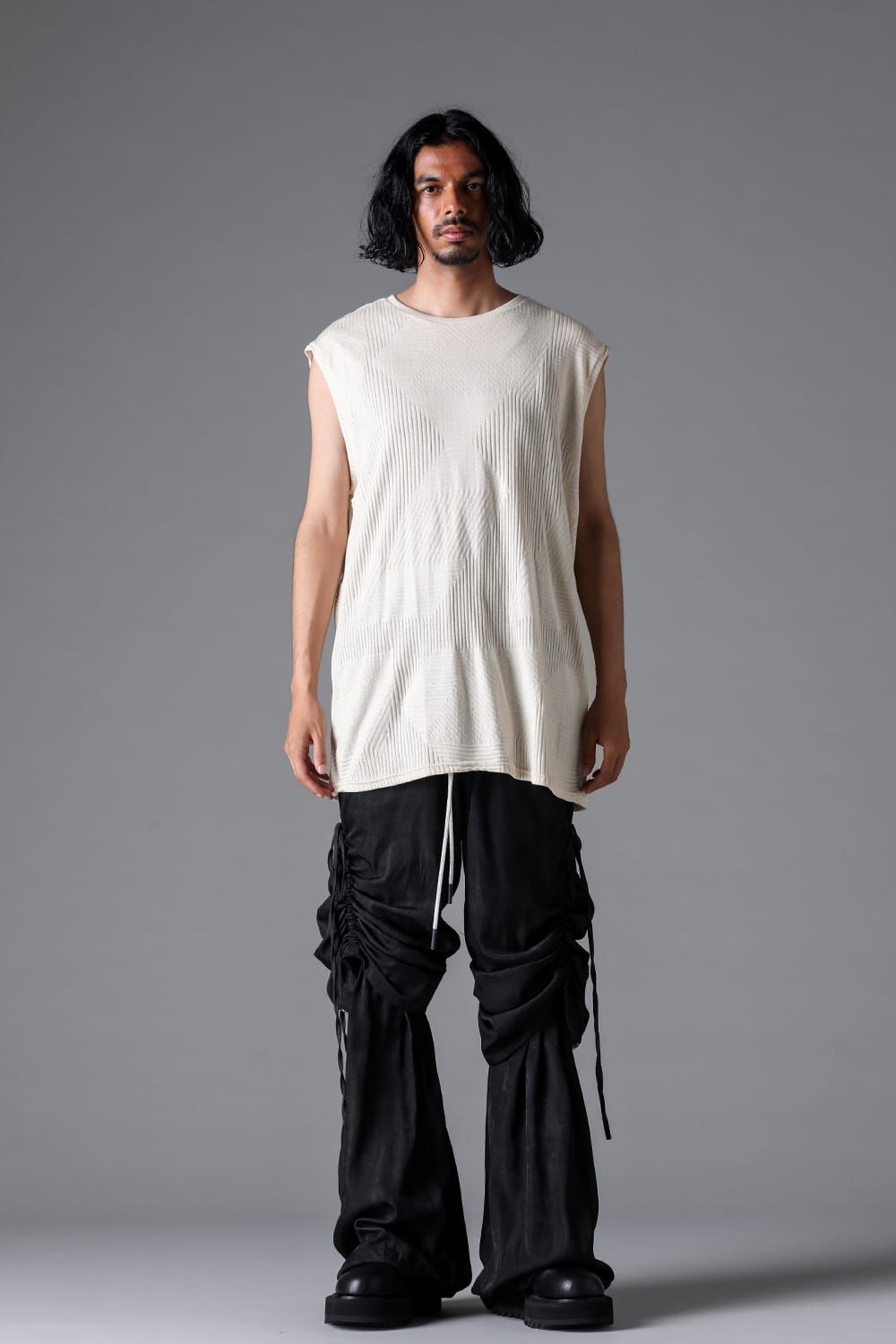 《2026SS先行予約》Deformed Stripe Pattern Tank Top "Black / Cream" /ディフォルメドストライプパターンタンクトップ"ブラック/クリーム"