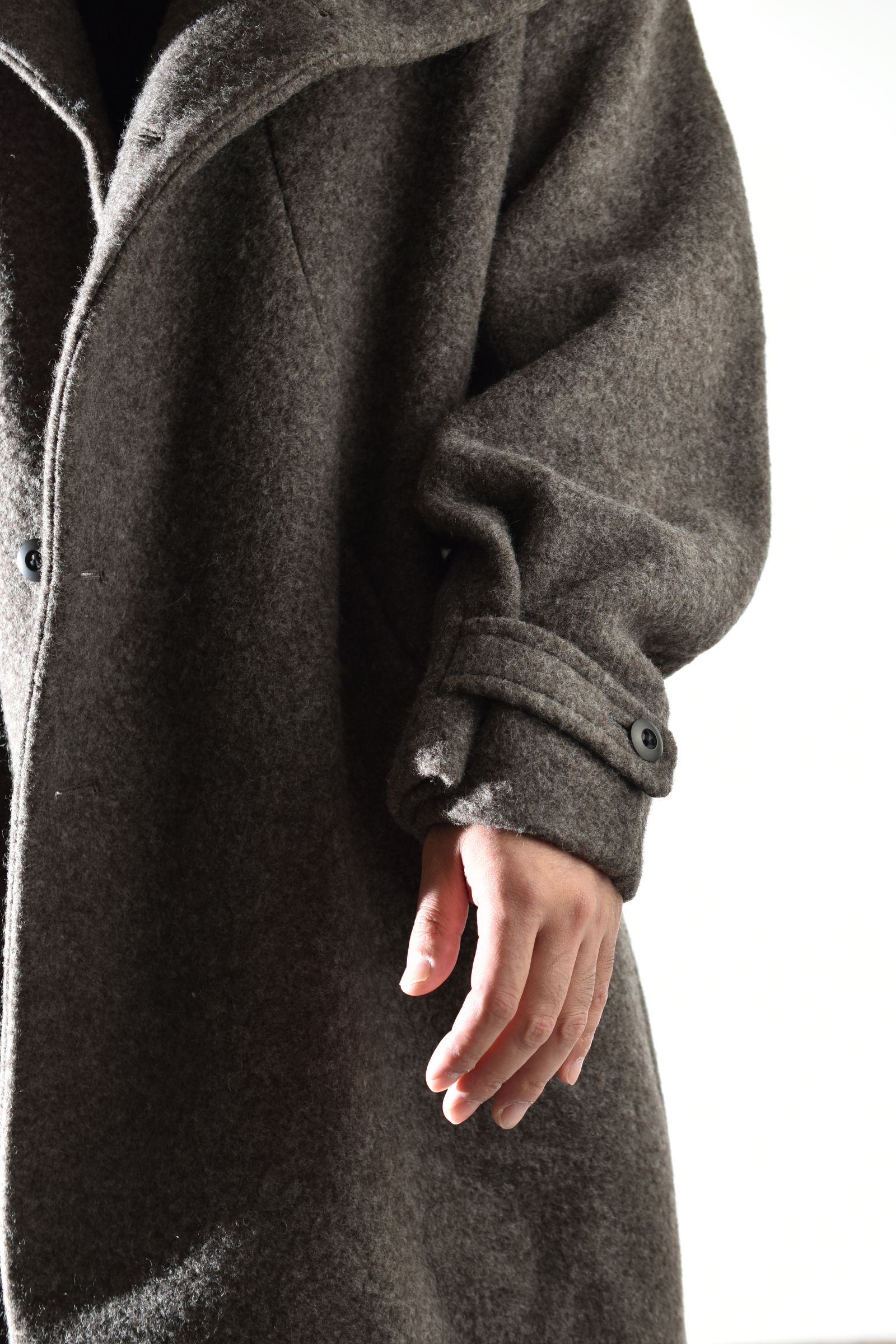 Wool Pile High Neck Coat "GreyBeige" / ウールパイルハイネックコート"グレーベージュ"