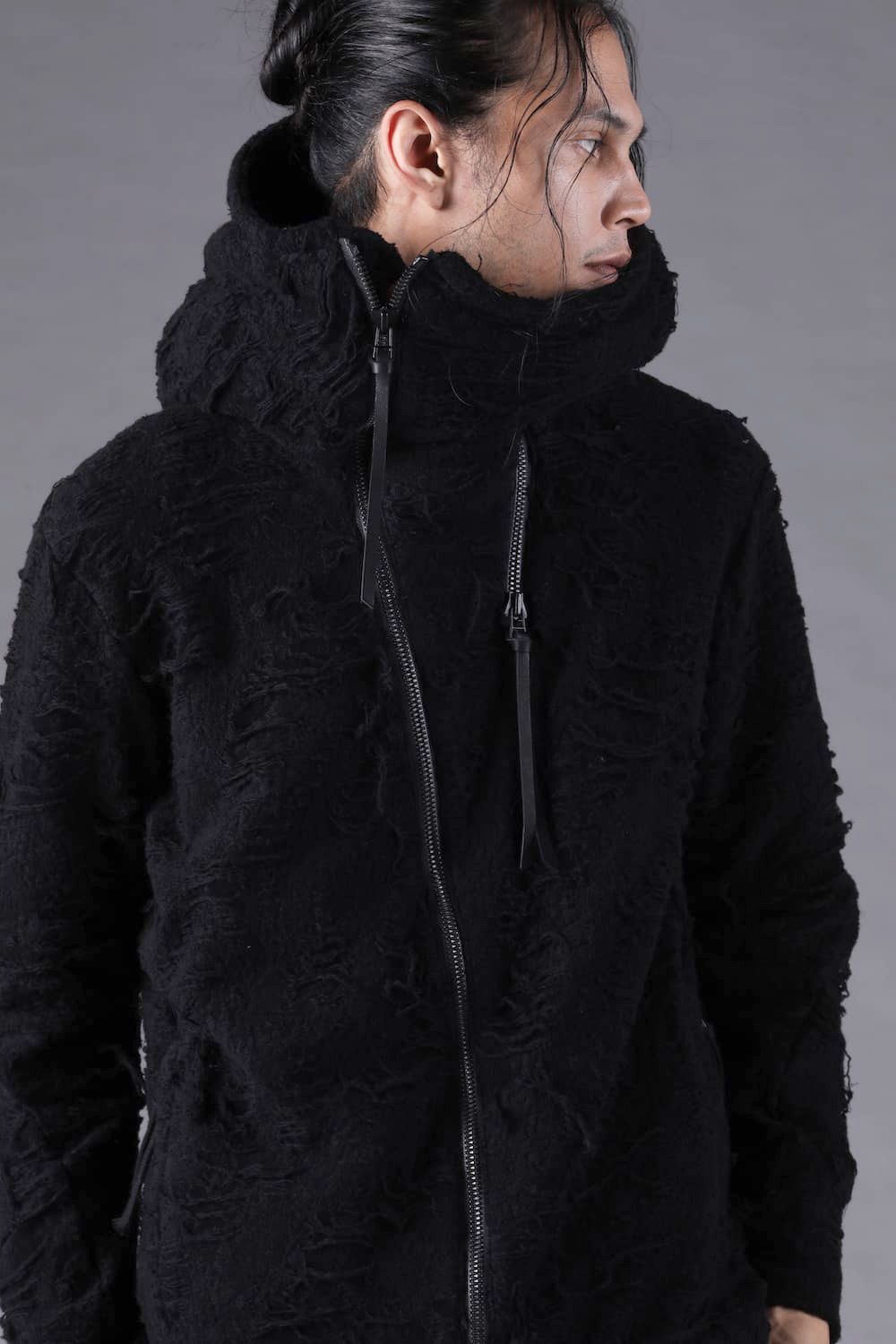 Damage Pile Zip-Up Hoodie"Black" / ダメージパイルジップアップフーディー"ブラック"