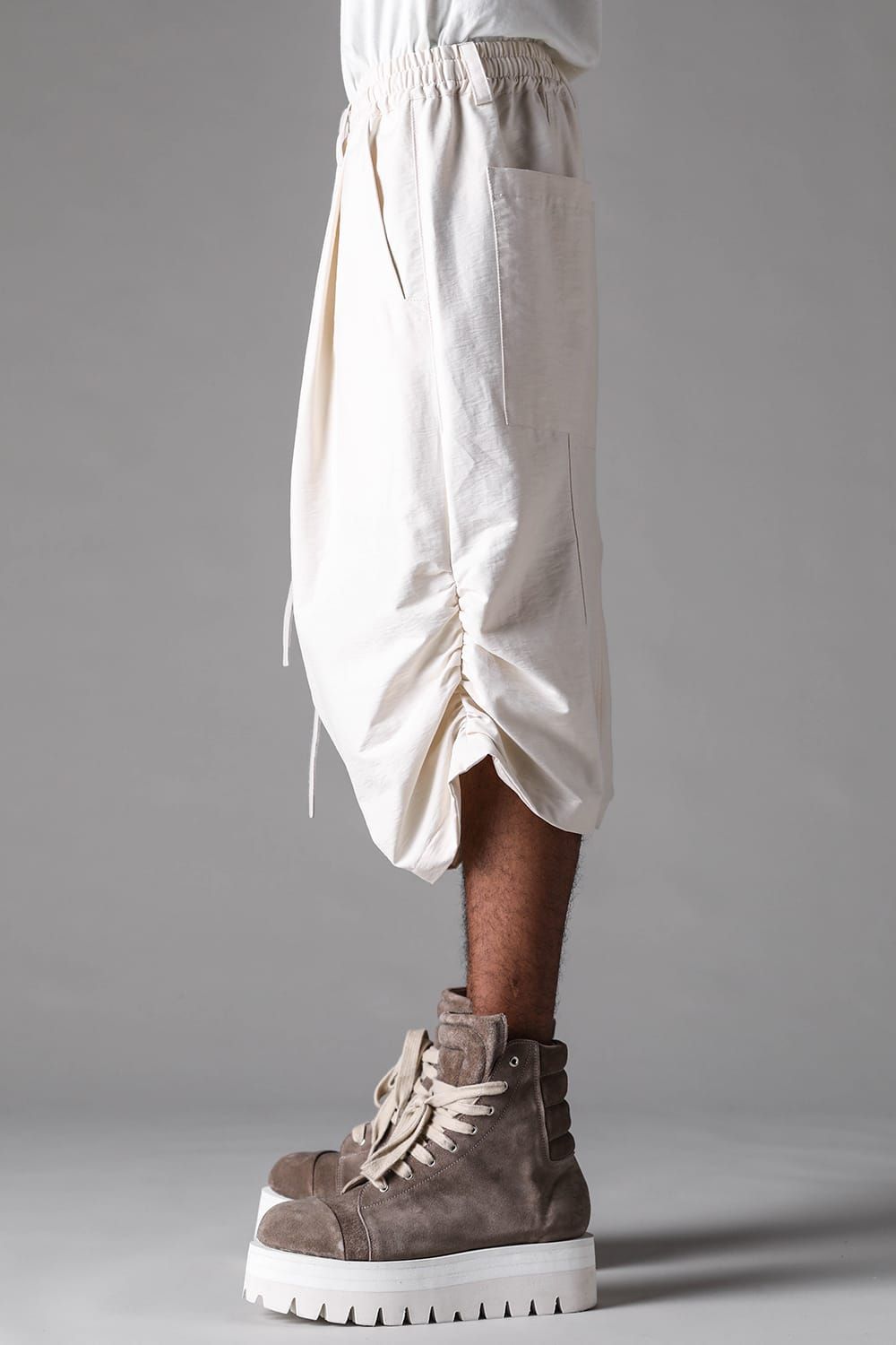 《2027SS先行予約》Cotton Nylon Side Gather Shorts"Black / Ivory / D.khaki" / コットンナイロンサイドギャザーショーツ"ブラック / アイボリー /ダークカーキ"
