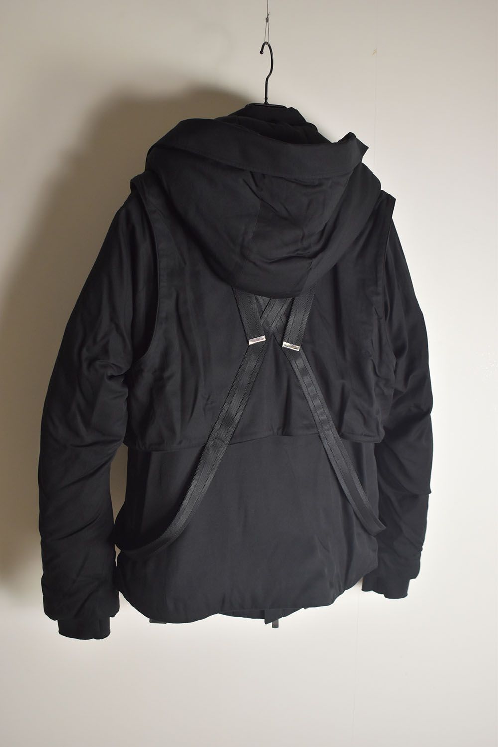 Rayon Twill Vest Hooded Down Jacket "Black" / レーヨンツイルベスト/フードアタッチドダウンジャケット"ブラック"