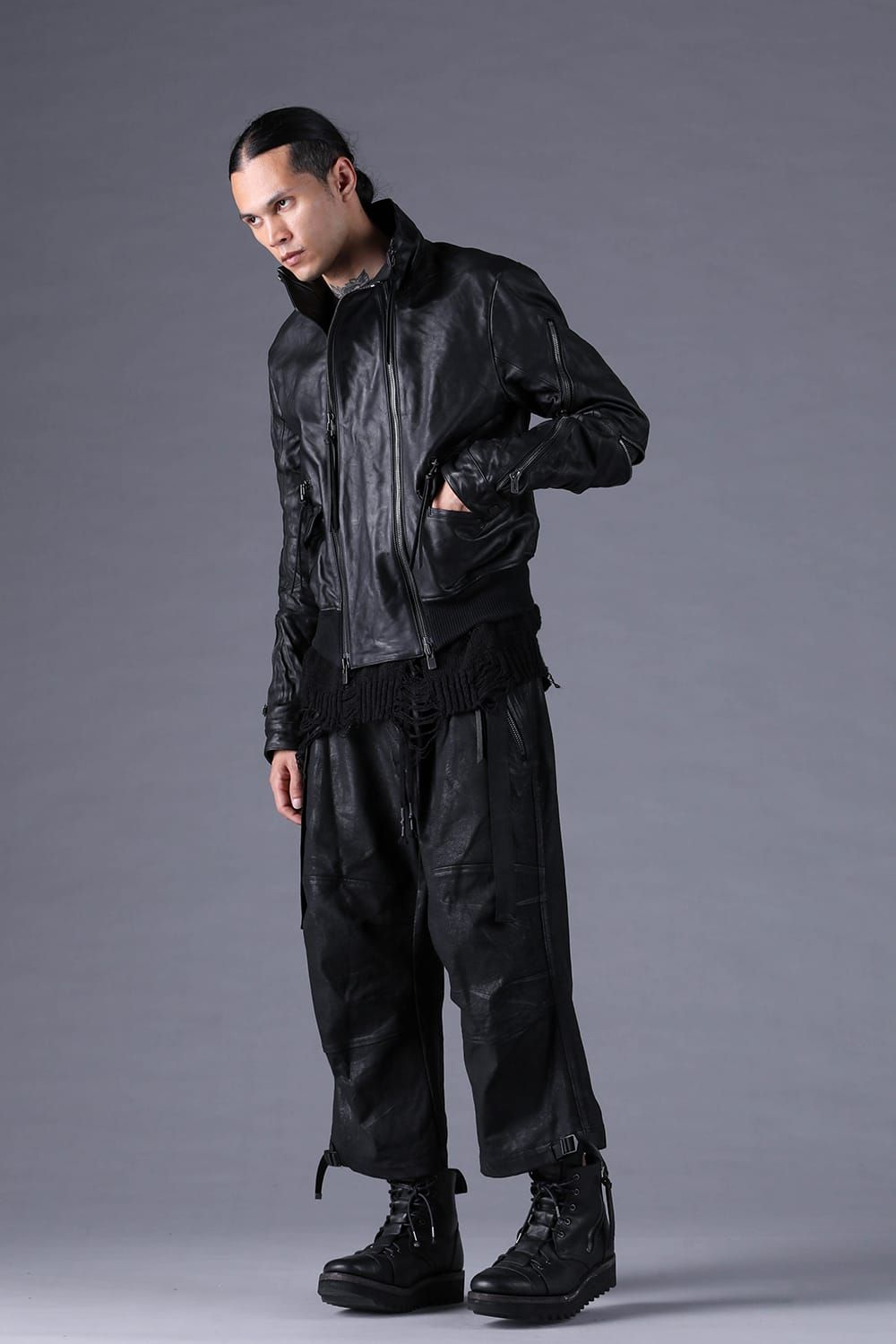 《2027SS先行予約分》Horse Leather Double-Zip Bomber Jacket"Black" / ホースレザーダブルジップボンバージャケット "ブラック"