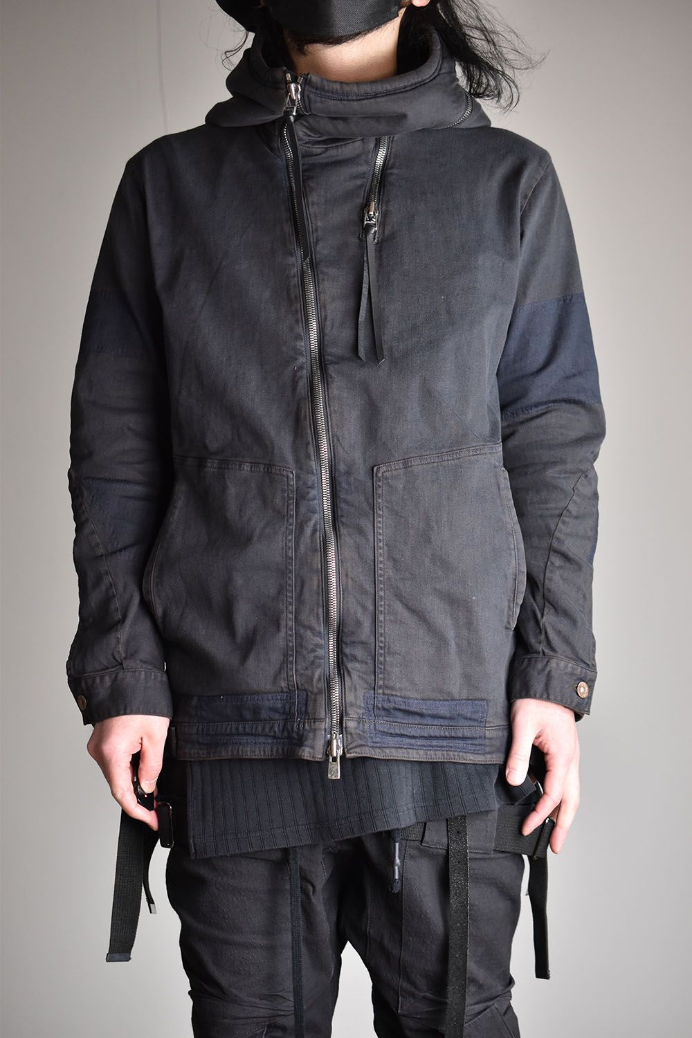 Mad processing Stretch Denim Hooded Jacket"Mad Indigo Brown"/マッド加工ライトストレッチデニムフーデッドジャケット"マッドインディゴブラウン