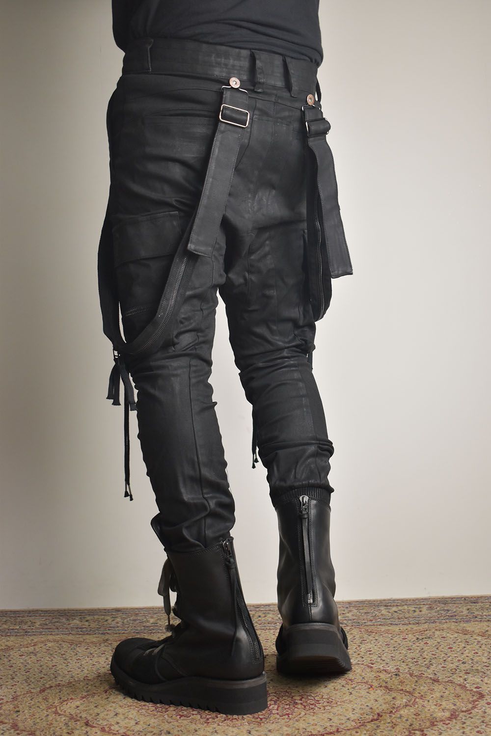 Product Coated Suspenders Cargo Jog Pants "Black" / 製品コーティングサスペンダーベルトカーゴジョグパンツ"ブラック"