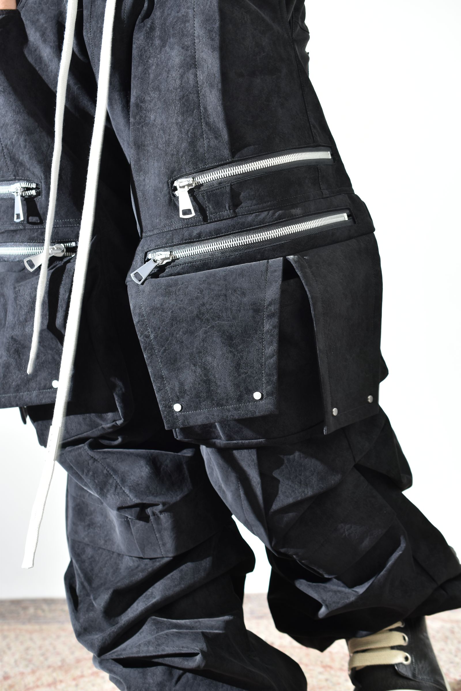 Vegan Suede Leather Cargo Pants"Black" / ヴィーガンスウェードレザーカーゴパンツ "ブラック"