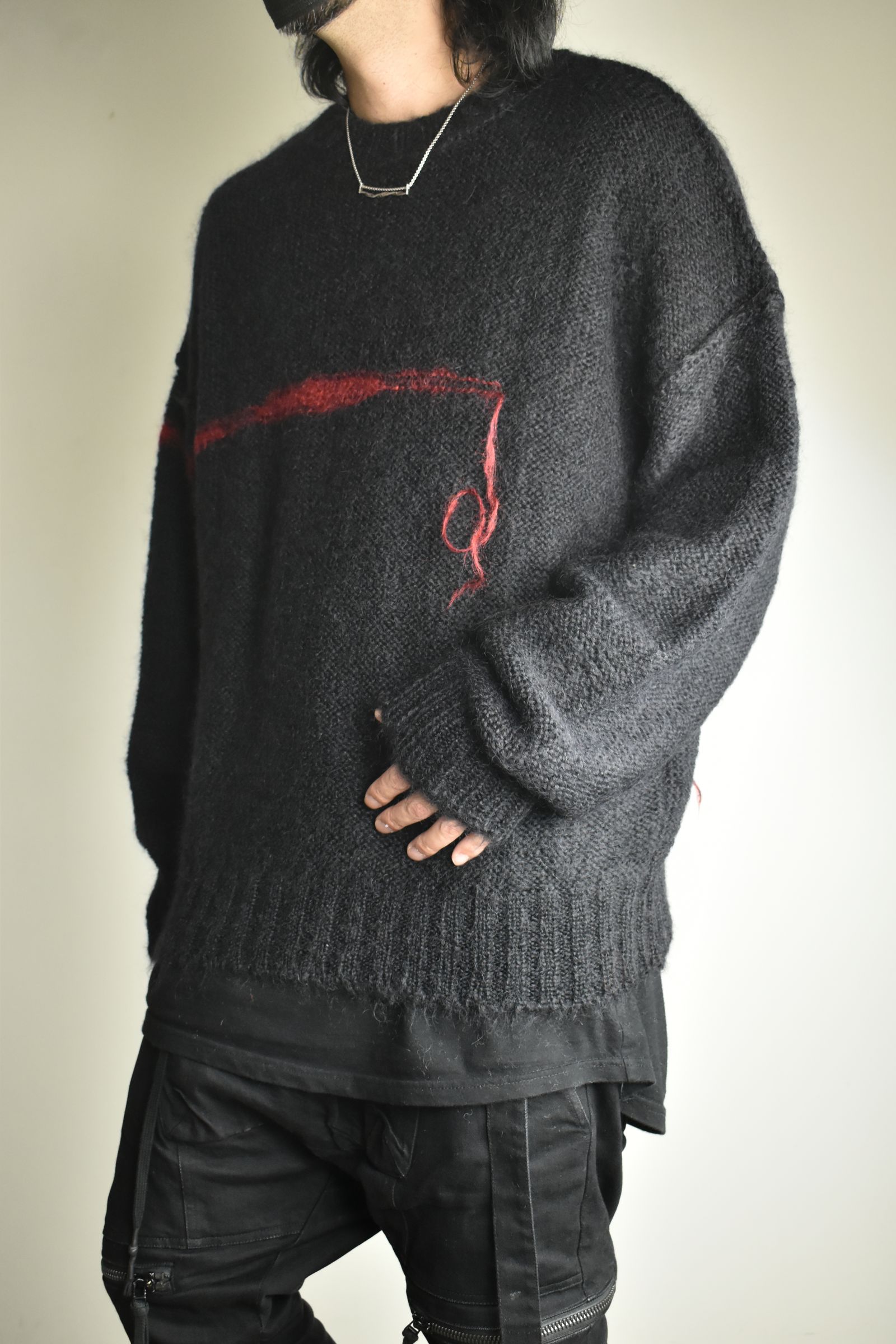 Mohair Knit Pullover "Black-Red" / モヘアニットプルオーバー"ブラックレッド"