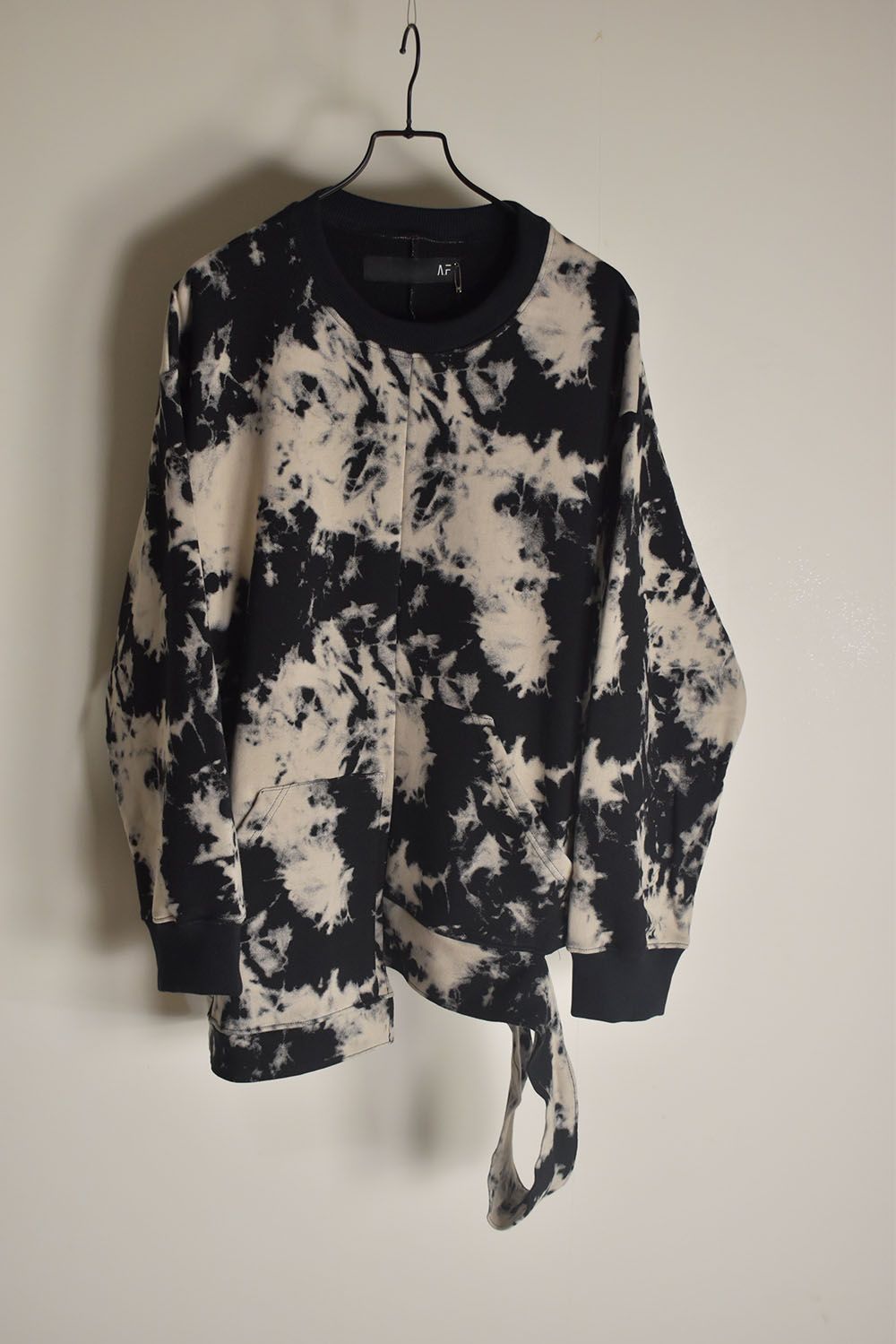 Discharge Pinting Asymmetry Crew Neck Top"Black×Ivory" /ディスチャージプリントアシンメトリークルーネックトップ"ブラック×アイボリー"