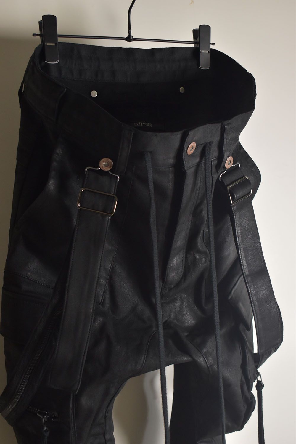 Product Coated Suspenders Cargo Jog Pants "Black" / 製品コーティングサスペンダーベルトカーゴジョグパンツ"ブラック"