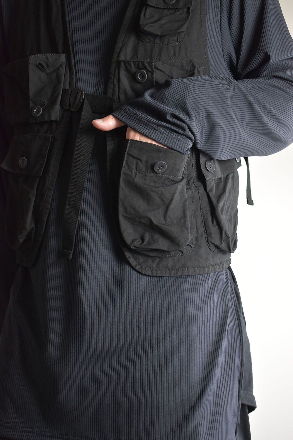 GARMENT DYED MULTI POCKET VEST"Black"/ガーメントダイマルチポケットベスト"ブラック"