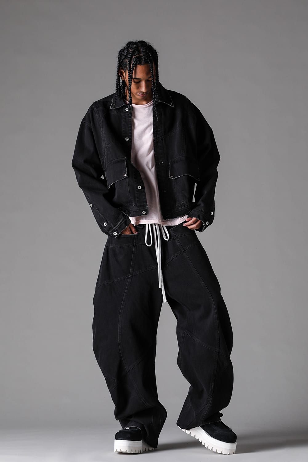 《2027SS先行予約》Curved Wide Pants"Black" / カーブドワイドパンツ "ブラック"