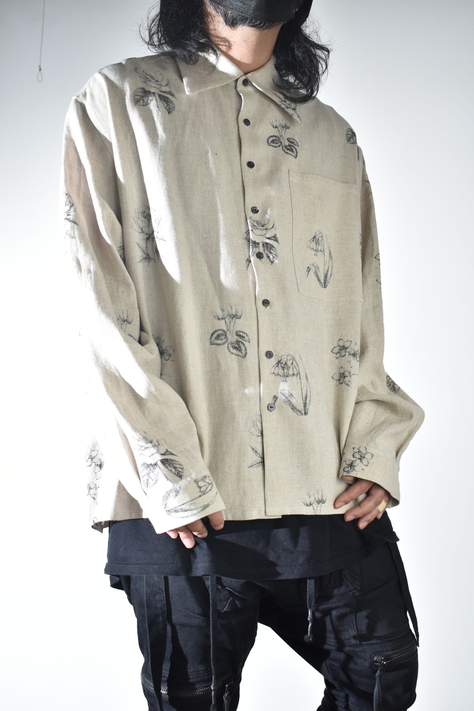 Botanical Print Oversized Shirt "Ecru" / ボタニカルプリントオーバーサイズシャツ"エクリュ"