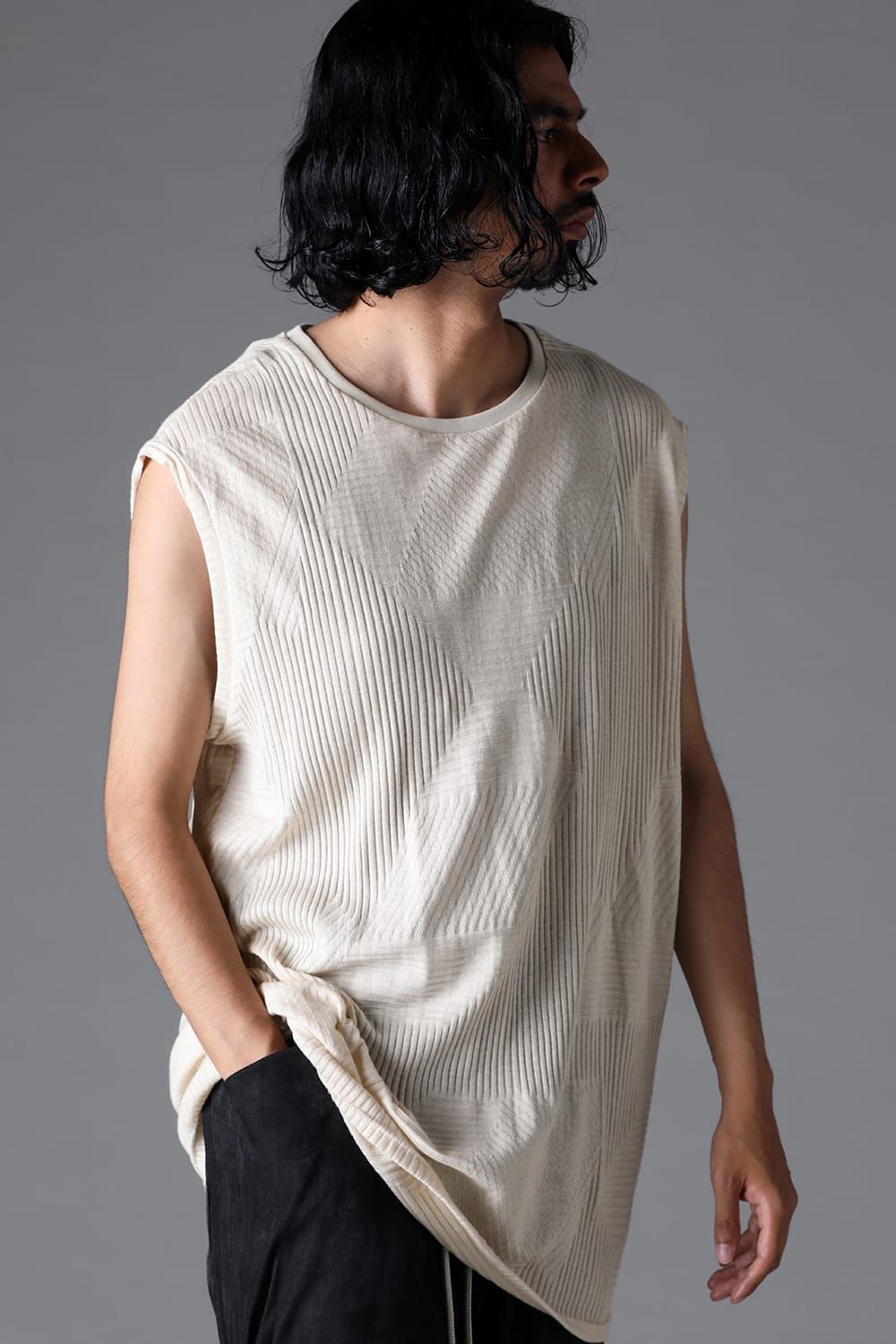 《2026SS先行予約》Deformed Stripe Pattern Tank Top "Black / Cream" /ディフォルメドストライプパターンタンクトップ"ブラック/クリーム"