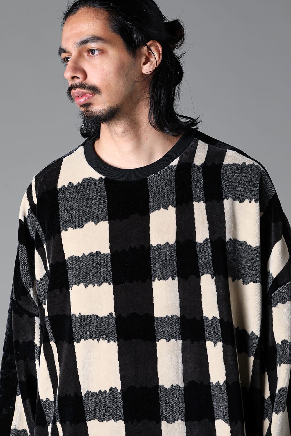 《2025AW先行予約》Checked Pattern Switching Pullover"Black×Grey×Ivory" / チェックパターンスウィッチングプルオーバー"ブラック×グレー×アイボリー"