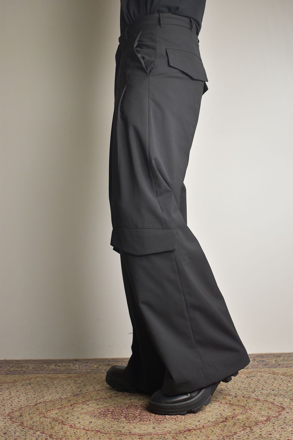 Shingle Flap Baggy Trousers "Black" / シンフラップバギートラウザー"ブラック"