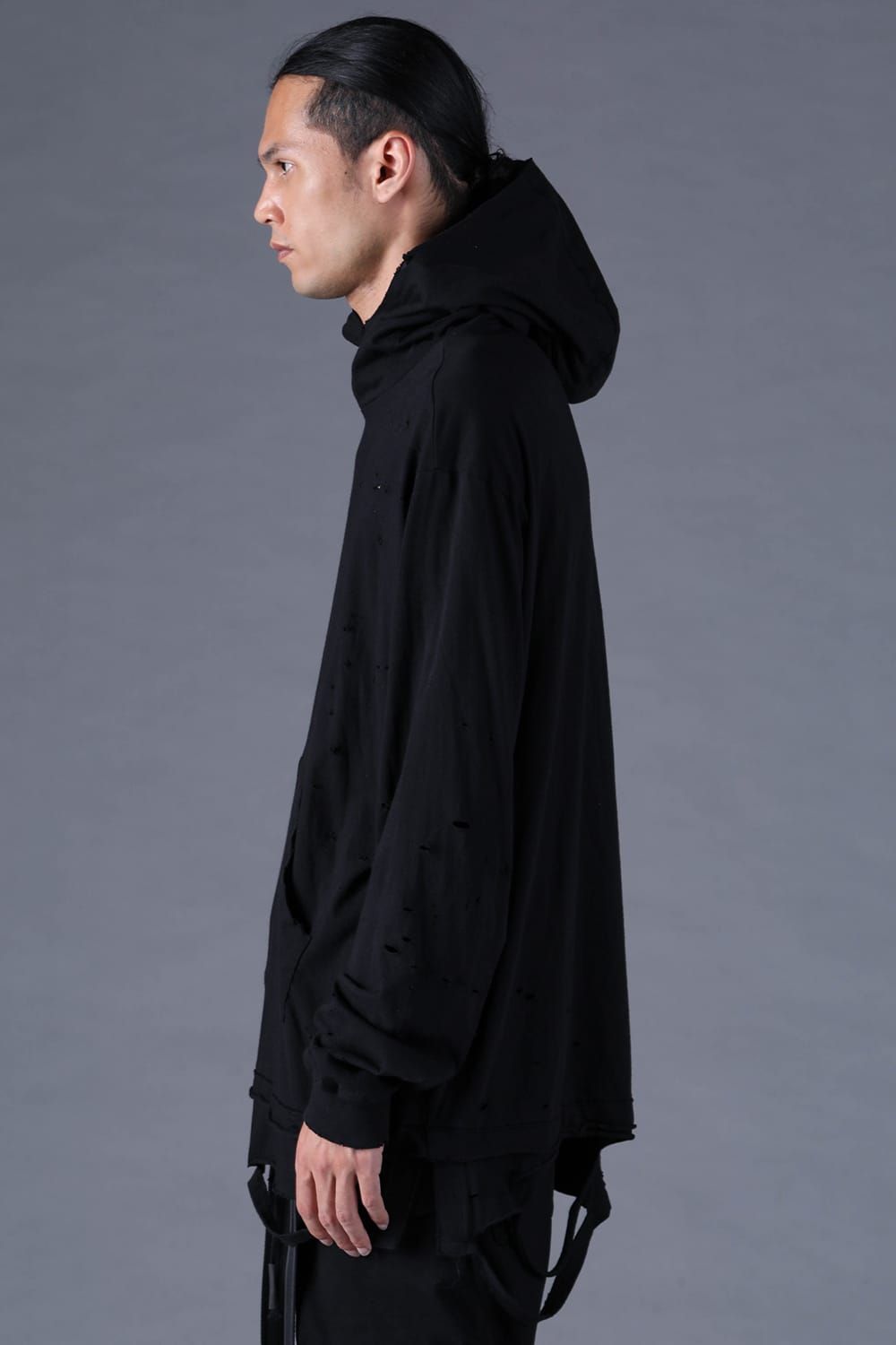 《2027SS先行予約分》Soft Cotton Jersey Shotgun-Damage Hoodie"Black" / ソフトコットンジャージショットガンダメージフーディー"ブラック"