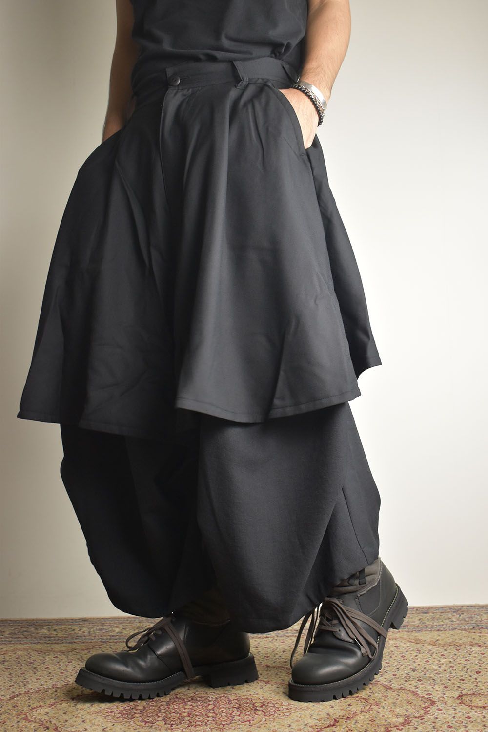 Layerd Super Wide Sarouel"Black" / レイヤードスーパーワイドサルエル"ブラック"