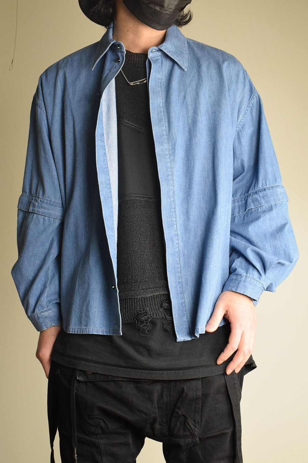 Detachable Sleeve Hook Cuff Shirt"Blue Washed" / デタッチャブルスリーブホックカフスシャツ"ブルーウォッシュド"