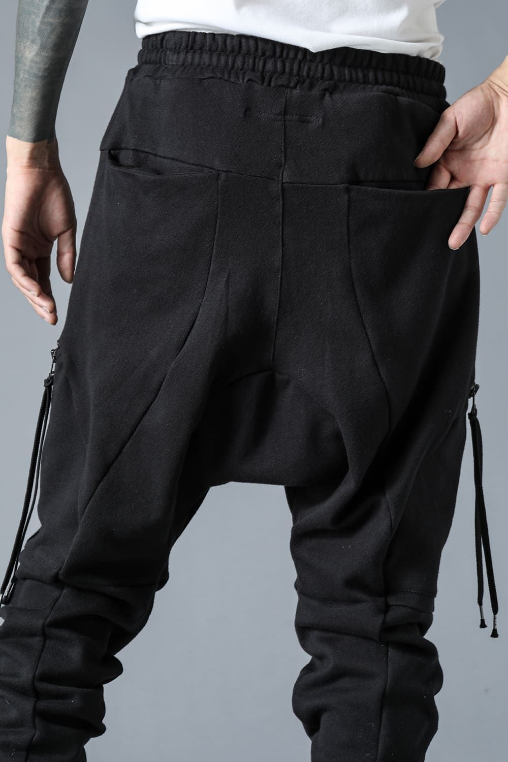 Wool Non-Ply Yarn Sarrouel Jogger Pants"Black"/ウール無撚糸裏毛サルエルジョガーパンツ"ブラック"