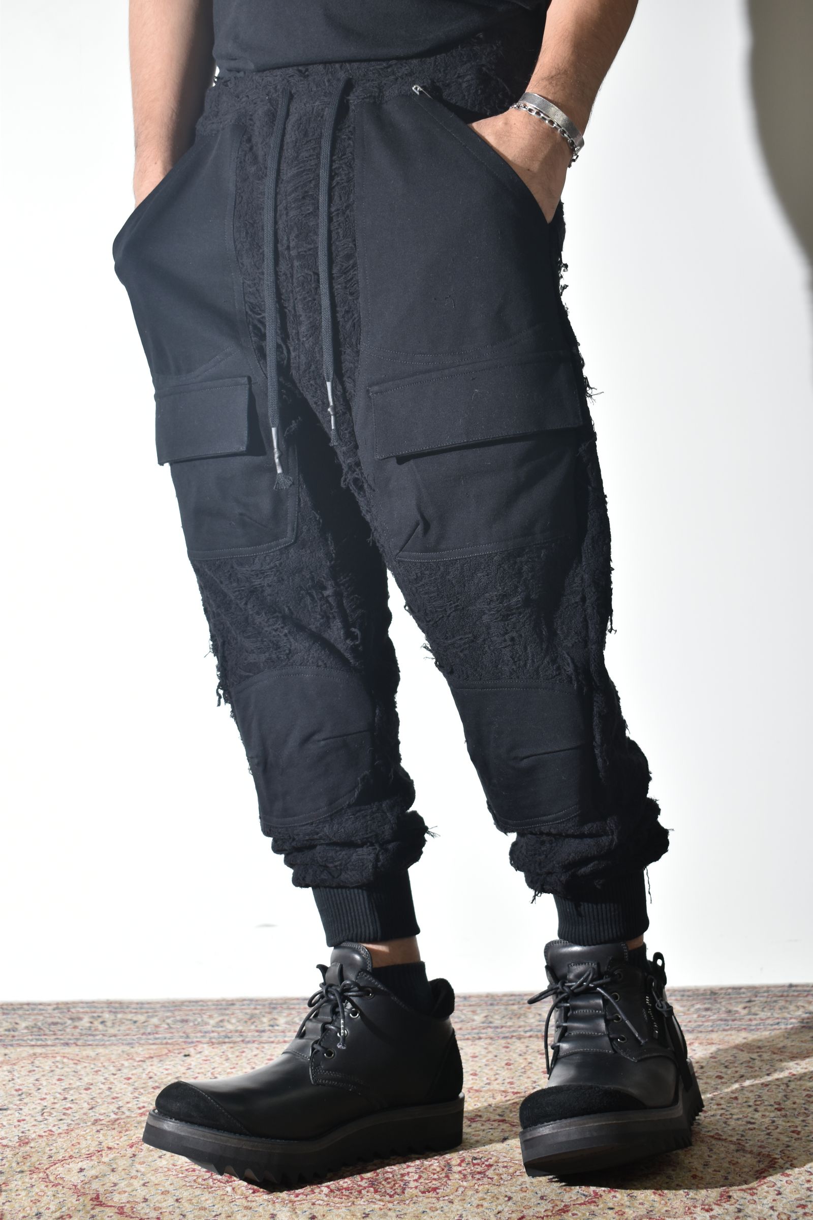 Damage Pile Combination Wide Jogger Pants"Black" / ダメージパイルコンビネーションワイドジョガーパンツ"ブラック"