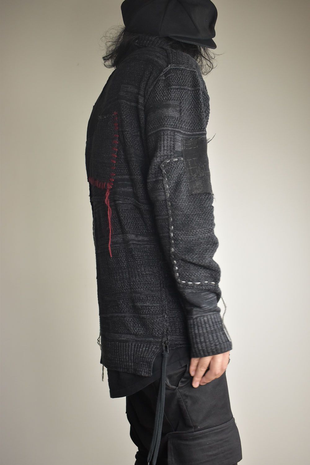Cotton Cashmere Crust Patch Knit Pullover "Charcoal" / コットンカシミヤクラストパッチニットプルオーバー"チャコール"