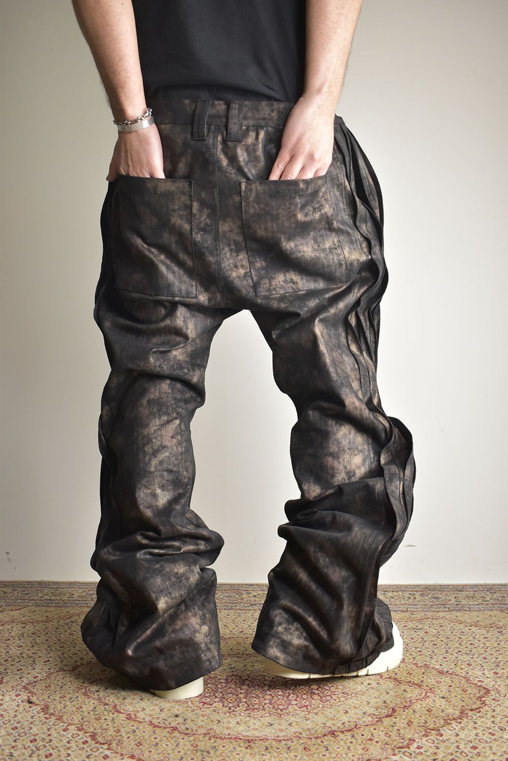 《2025AW先行予約》Metal Steam Camouflage Side Pin Tuck Boots Cut"Black × Beige" / メタルスチームカモフラージュ サイドピンタックブーツカット"ブラック×ベージュ"