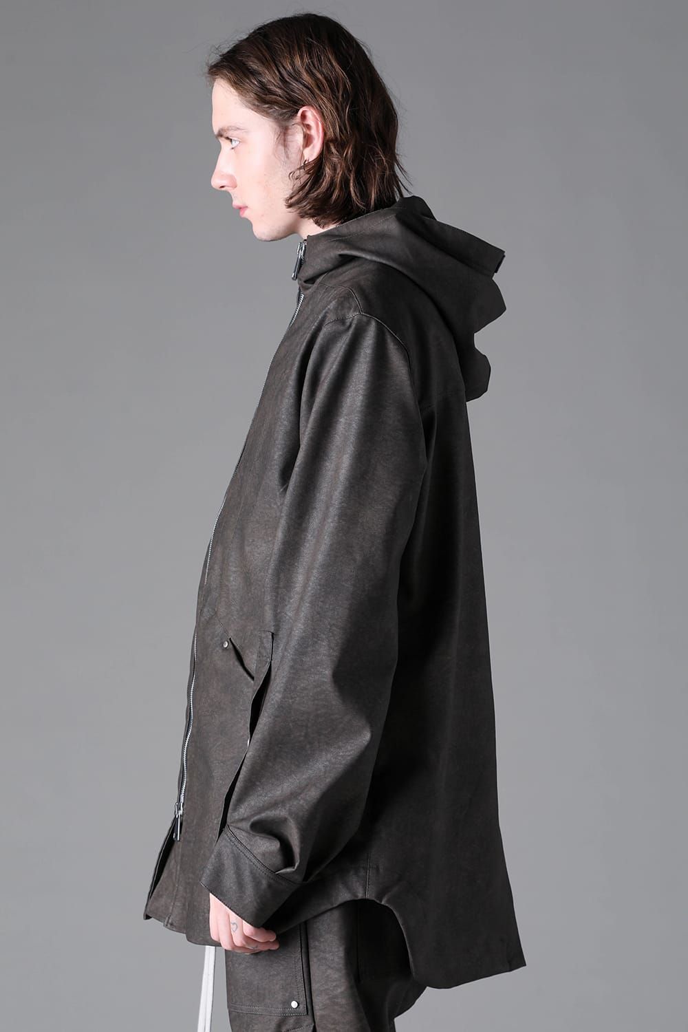 《2026AW先行予約》Vegan Leather Hoodie Blouson"Khaki" / ヴィーガンレザーフーディブルゾン"カーキ"