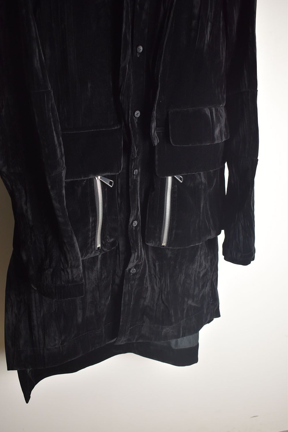 Washer Velour Hooded Long Jacket"Black" / ワッシャーベロアフーデッドロングジャケット"ブラック"
