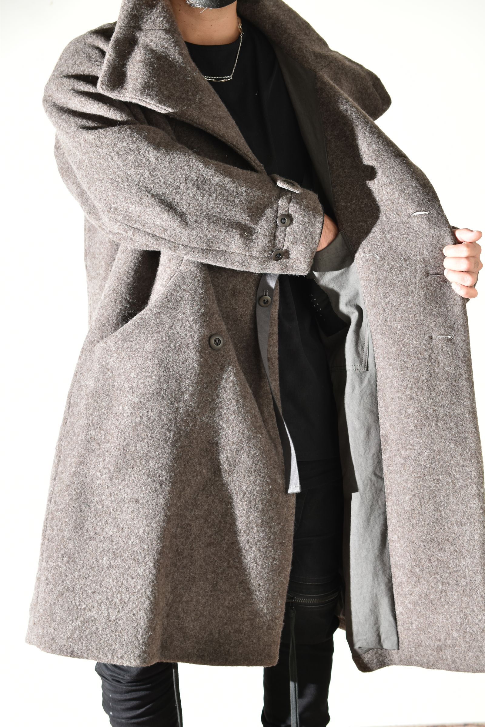 Wool Pile High Neck Coat "GreyBeige" / ウールパイルハイネックコート"グレーベージュ"
