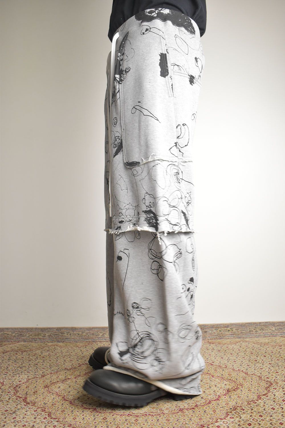 Sweat Print Wide Pants"Grey" / スウェットプリントワイドパンツ"グレー"