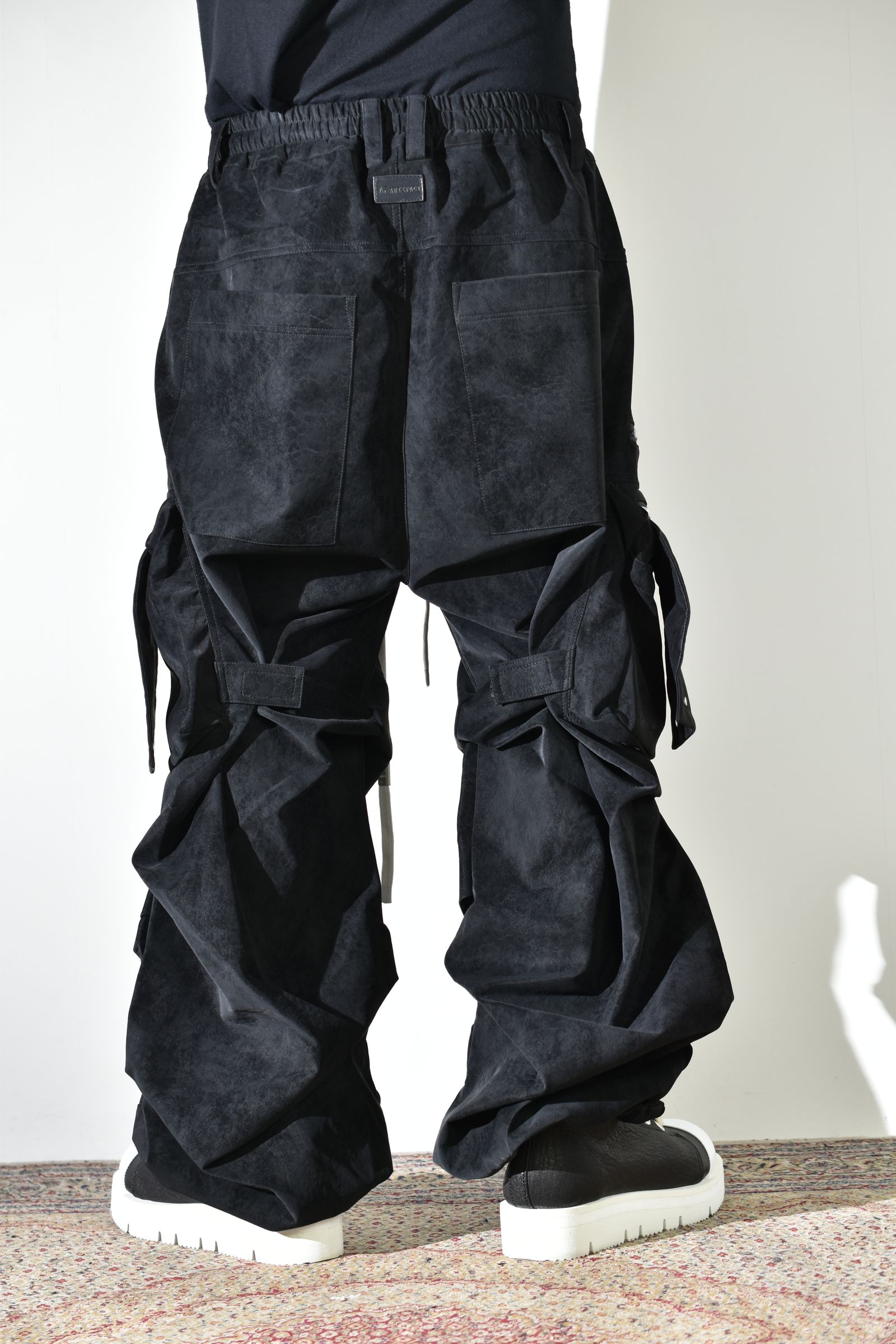 Vegan Suede Leather Cargo Pants"Black" / ヴィーガンスウェードレザーカーゴパンツ "ブラック"