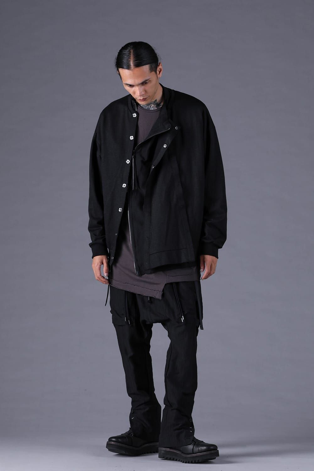 《2027SS先行予約分》Linen-Cotton Jersey Double-Open Cardigan "Black" / リネンコットンジャージーダブルオープンカーディガン"ブラック"