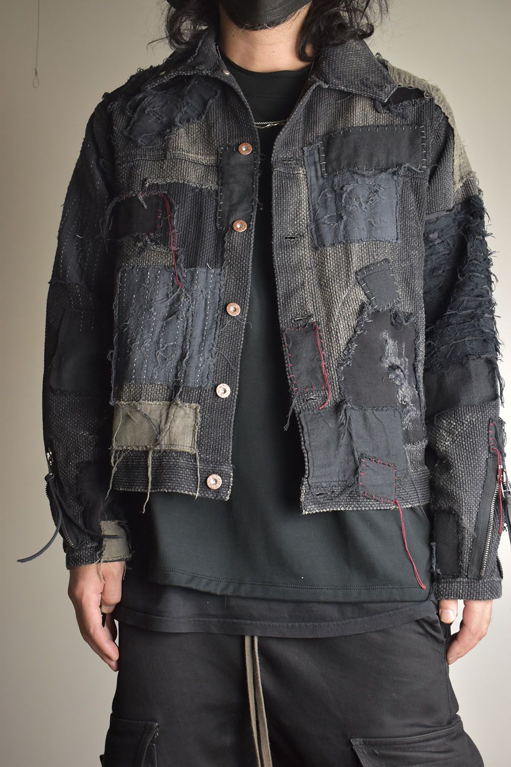 Crust Damage Repair Sashiko Jacquard Jacket "Black" / クラストダメージリペア刺子ジャガードジャケット"ブラック"