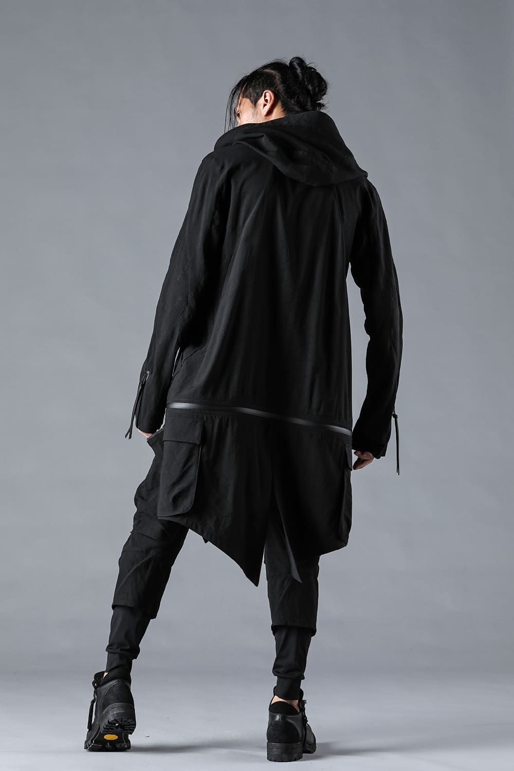 Salt-Shrunk Washed Dobby Striped Military Coat "Black"/塩縮ワッシャードビーボーダーミリタリーコート"ブラック"