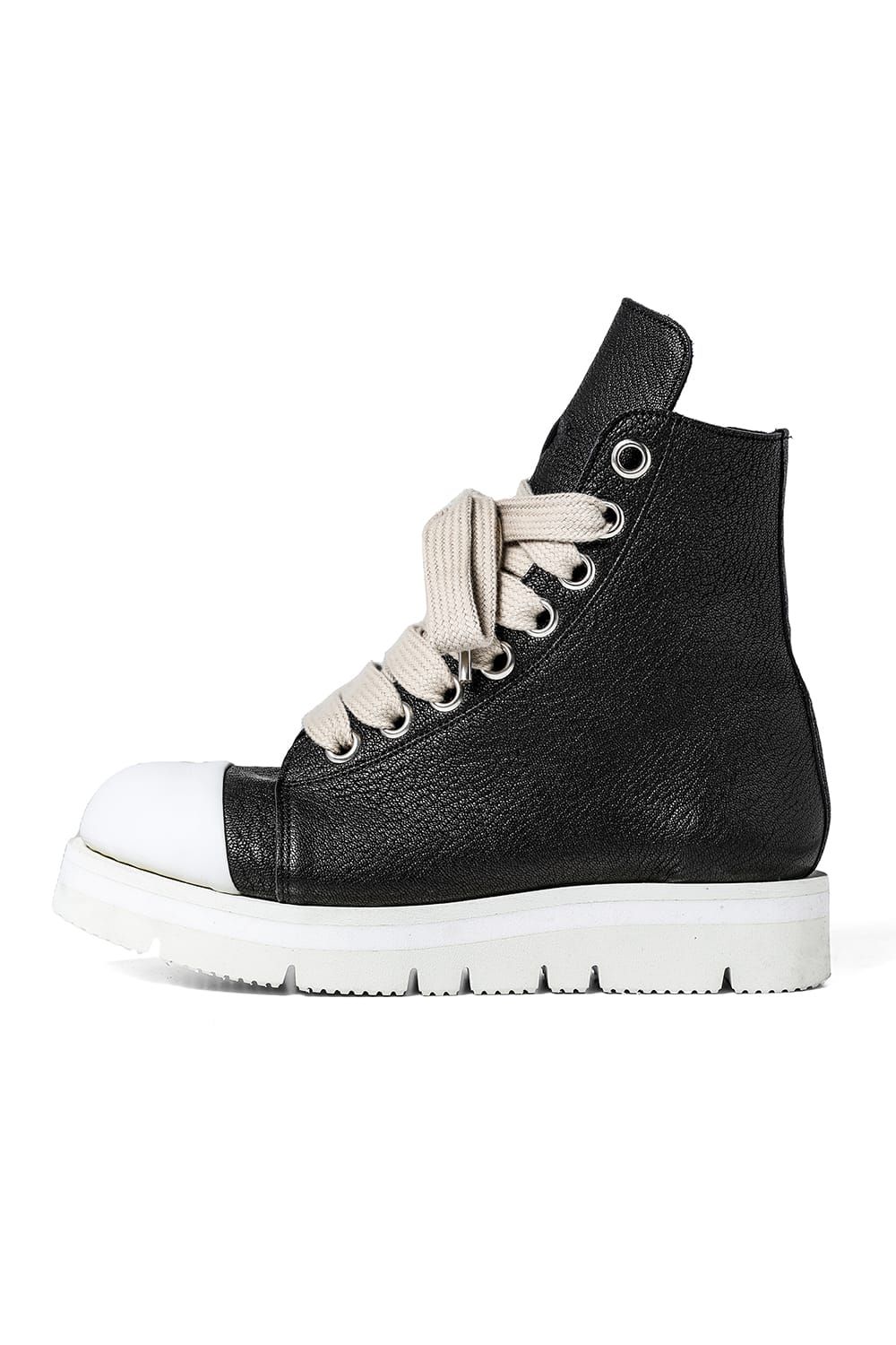《2027SS先行予約分》 Fat Laces Leather Sneaker Boots "Black × White" / ファットレースレザースニーカーブーツ"ブラック×ホワイト"