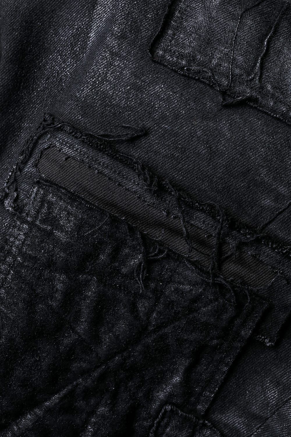 Product Coating Stretch Denim Damage Repair Cropped Pants “Black / 製品コーティングストレッチデニムダメージリペアクロップドパンツ"ブラック"