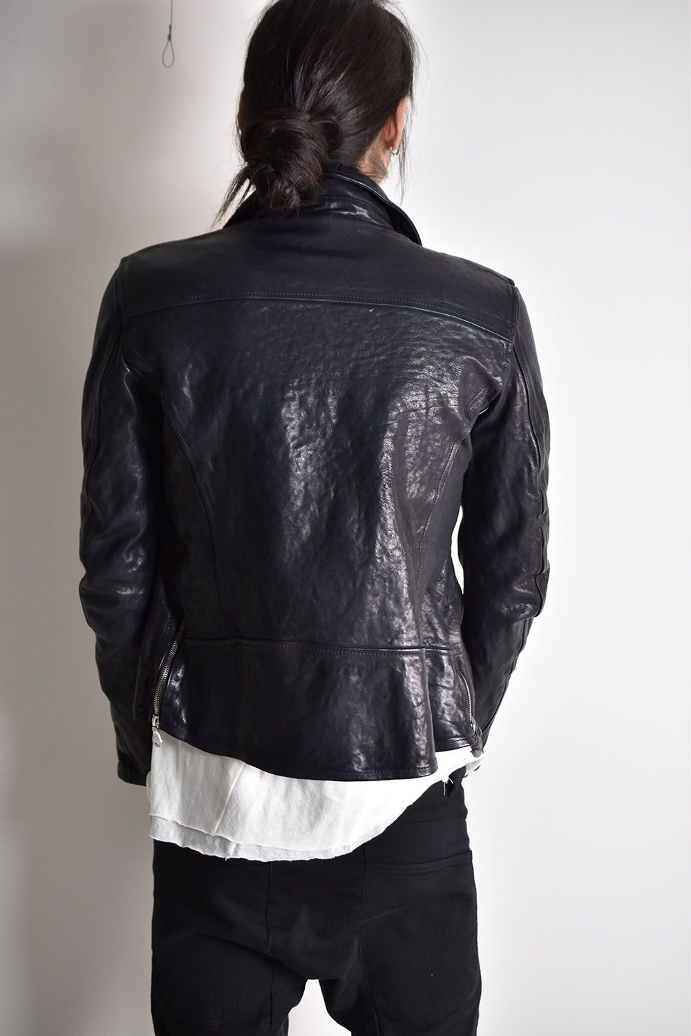 Itary Shoulder “Garment-Dyed” Double Riders"Midnight Black"/イタリーショルダーガーメントダイダブルライダース"ミッドナイトブラック"