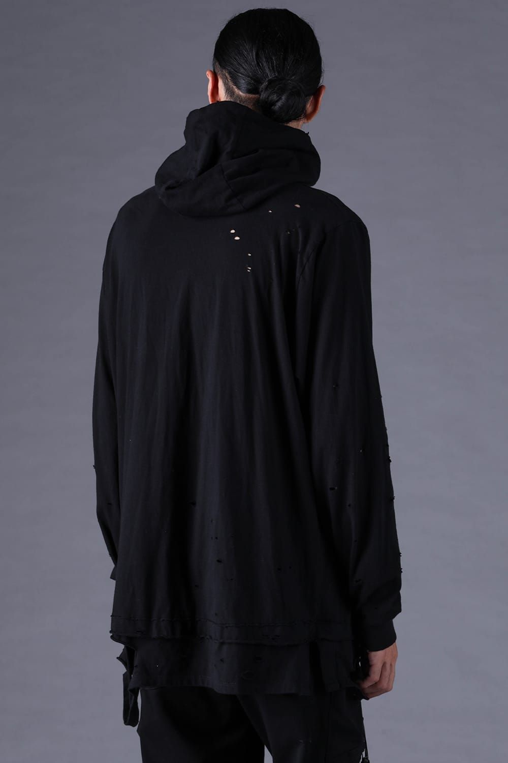 《2027SS先行予約分》Soft Cotton Jersey Shotgun-Damage Hoodie"Black" / ソフトコットンジャージショットガンダメージフーディー"ブラック"