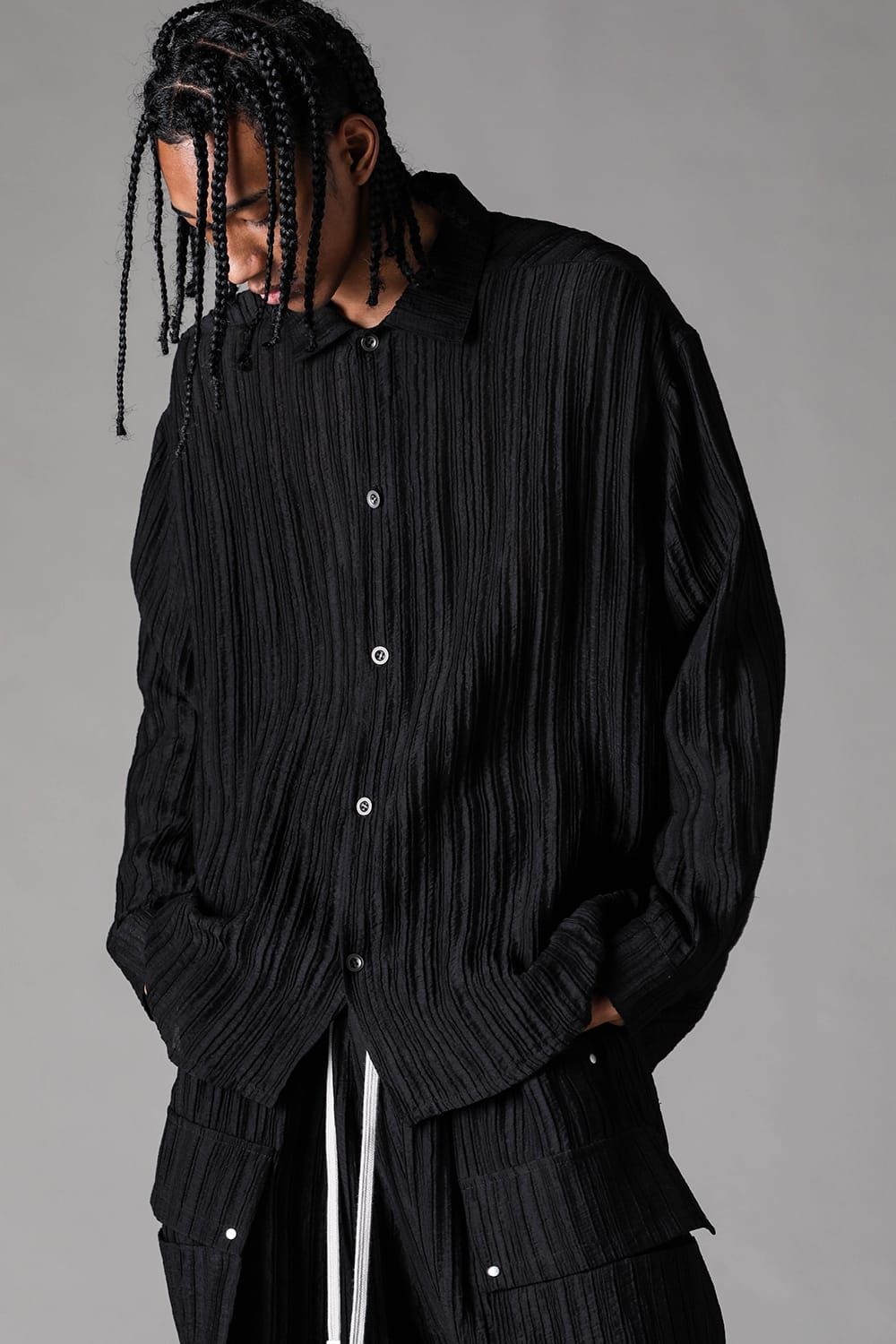 《2027SS先行予約》Ripple Sheer Shirts "Black" / リップルシアーシャツ"ブラック"