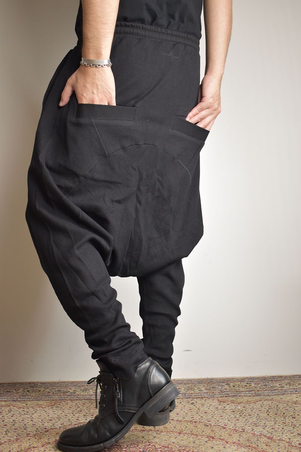 Waffle Sarrouel Pants"Black"/ワッフルサルエルパンツ"ブラック"