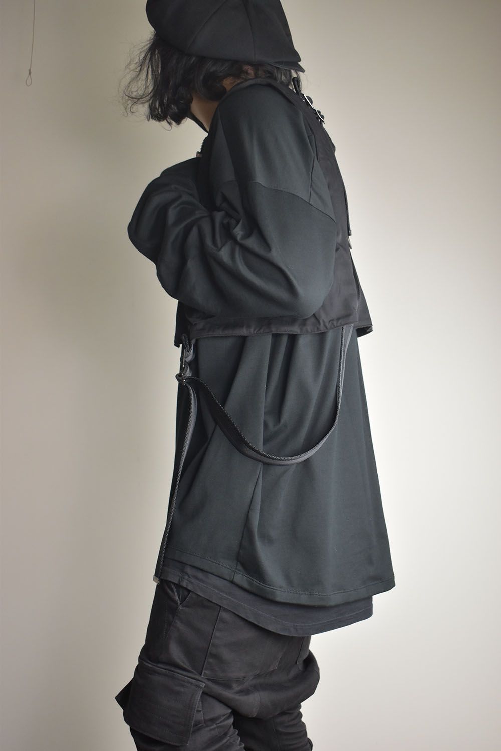 Rayon Twill Vest Hooded Down Jacket "Black" / レーヨンツイルベスト/フードアタッチドダウンジャケット"ブラック"