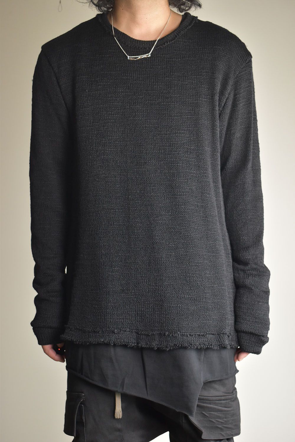 Low-Gauge knit × Cotton Jersey Layered Tee "Black" / ローゲージニット×コットンジャージレイヤードTシャツ"ブラック"