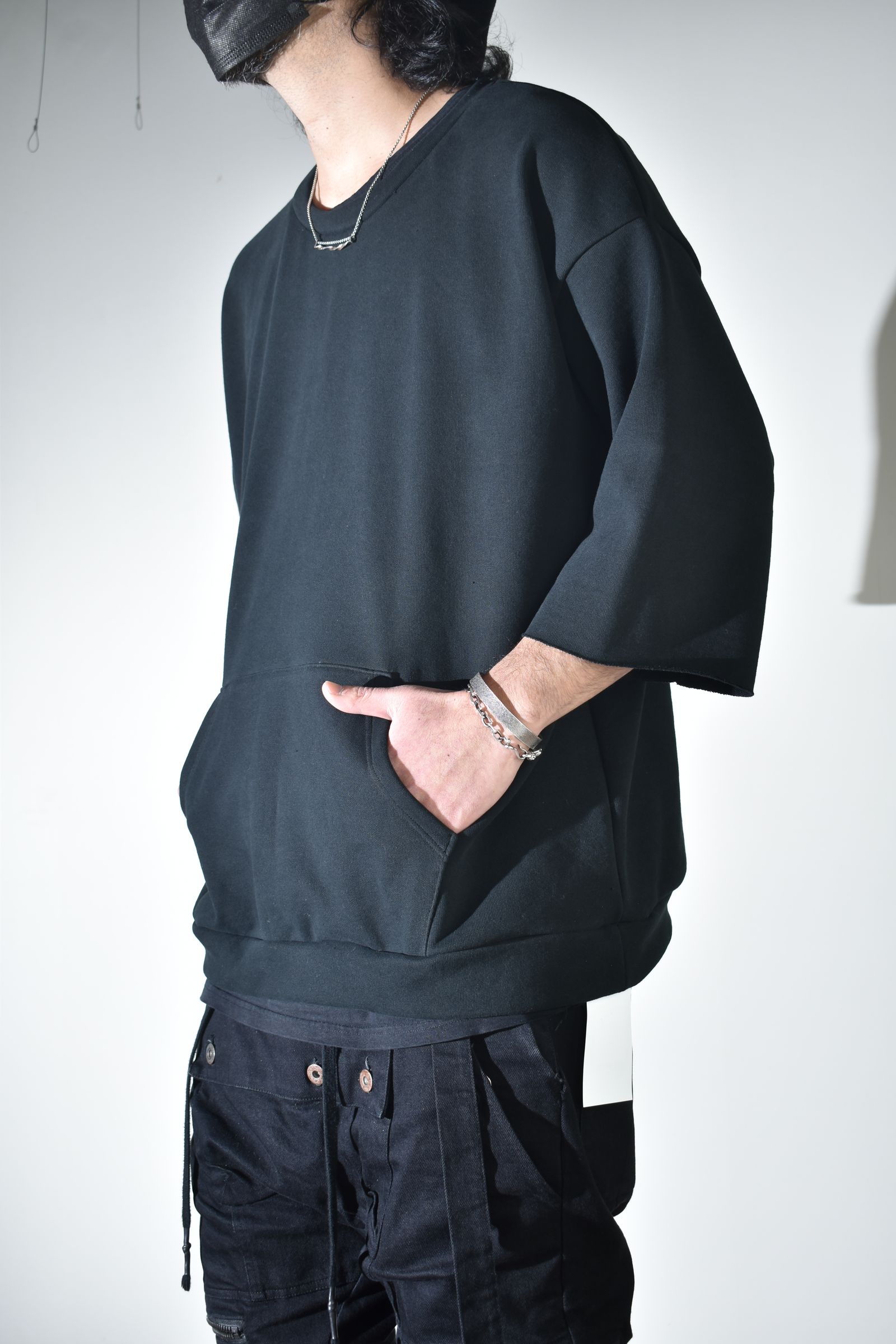 Short Sleeve Sweatshirt with Pocket"Black" / ショートスリーブスウェットシャツ ウィズポケット"ブラック"